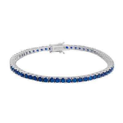 China Hiphop White Gold Plated 925 Sterling Silver 2.5mm Blue CZ Diamond Tennis Chain Bracelet For Women for sale