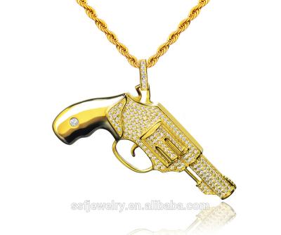 China Hiphop 18k Gold Zirconia Stone Micro Pave CZ Gun Pendant for sale