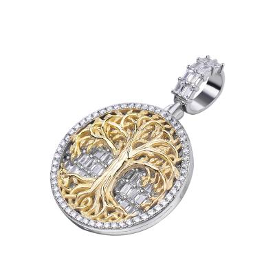 China New Hip Hop Tree Of Life Religious Pendant For Necklace Iced Out Brass Mic Pave CZ Punk Gold Charm Pendant for sale