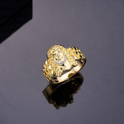 China Hiphop Bulk Sale Classic Mens Nugget Religious Gold Ice CZ Moissanite Diamond Jesus Ring for sale