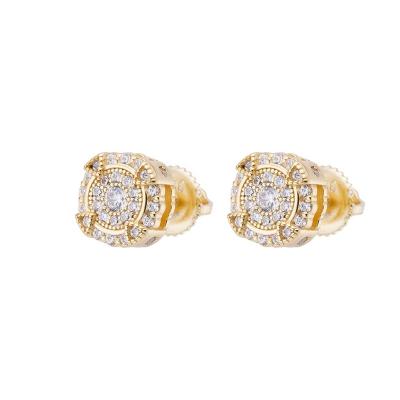 China New Cute Design Hip Hop Clear CZ Diamond Round Shape Screw Back Earring For Women for sale