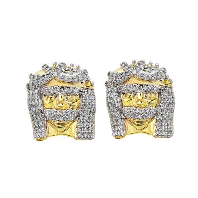 China Hiphop Bling Mexico Cuff 925 Outlet Lab Silver Iced Out Diamond Paved Jesus Piece Earring Jewelry For Men for sale