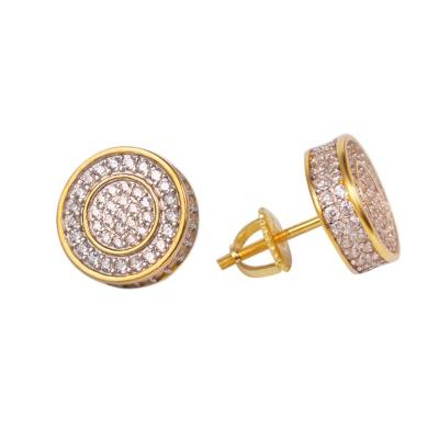 China Hiphop Micro Pave Clear CZ Gold Round 2020 Screw Earrings for sale