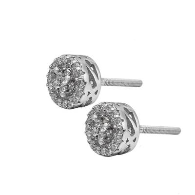 China Hiphop CZ Diamond Round Shape Bling Bling Screw Back 925 Sterling Silver Stud Earrings 2020 for sale