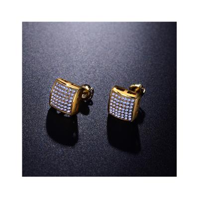 China Hiphop 2020 Trendy 14k Gold Plated Hip Hop Diamond CZ Square Stud Earrings for sale