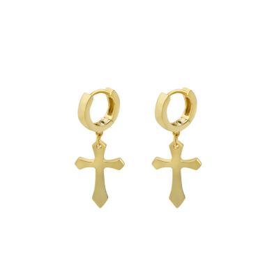 China 2021 Hiphop New Arrivals Jewelry 925 Sterling Silver Drop Stylish High Polished Circle Cross Earrings for sale