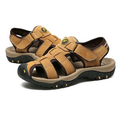 China Flat anti-slip men's casual sandal leather outdoor hiking shoes. sports beach leather sandals for sale