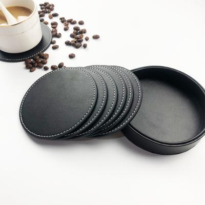 China Promotion Viable High Quality Gifts Custom Coasters Drink Cup PU Leather Coaster Sets In Round Shape for sale