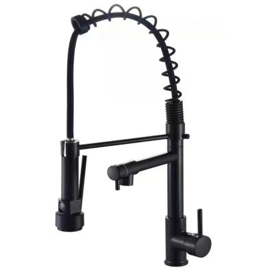 China Pull Out Spray Hot Selling Universal Multifunctional Deck-Mounted Spring Pull Down Tap Matte Black Rotatable Pull Out Kitchen Faucet for sale