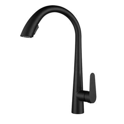 China Pull Out Elegant Swan Shape Sprayer Sink Pull Out Kitchen Faucet Matte Black Single Handle Brass Pull Down Kitchen Faucet for sale