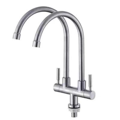 China Metered Faucets Cheap Price Brushed Stainless Steel Double Handle Two Way Sink Faucet Rotary Single Cold Kitchen Faucet for sale