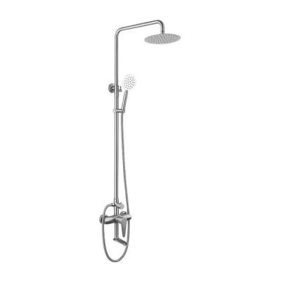 China With Slide Bar Rain Round Head And Hand Water Saving Stainless Steel Bathroom Shower Faucet Sets Wall Mounted for sale