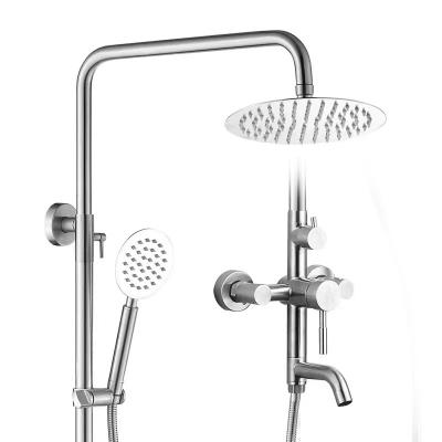 China With Sliding Bar Factory Price Cheap Bathroom Shower Set Stainless Steel Brush Nickel Rainfall Hand Wall Mount Tub Faucet Shower Set for sale