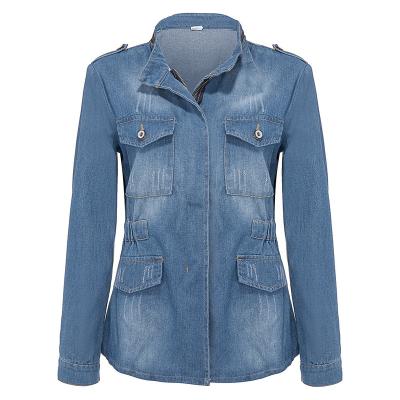 China Casual Anti-wrinkle Autumn Winter Women Denim Jacket Coat Multi-pocket Coats With Zipper Fashion Women Plus Size Jean Denim Jackets for sale