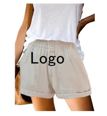 China 2022 Anti-wrinkle drop shipping custom women's waist casual elastic button shorts solid color comfortable shorts with pockets summer short pants for sale