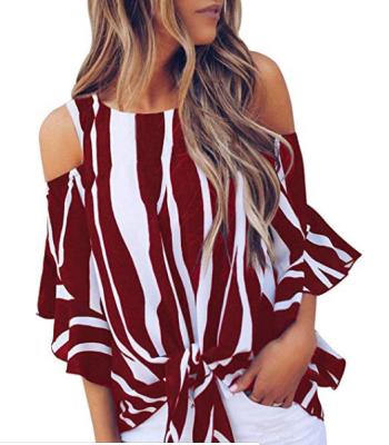 China 2022New American Women Fashionable Summer Blouses&Tops Women Ladies Top Shirt And Chiffon Blouses Trumpet Sheath Striped Casual Top for sale