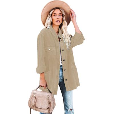 China 2022 New Arrivals Women Anti-wrinkle Solid Color Lapel Casual Blouses Long Sleeve Button Corduroy Women Shirts for sale