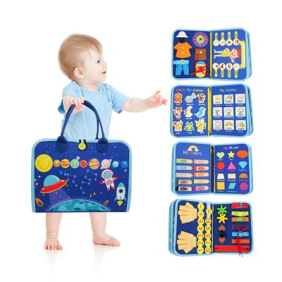 China Earlier Education New Bag Design Busy Board Book Toddler Kids Educational Montessori Toys Sensory Autism Foldable Felt Busy Board for sale