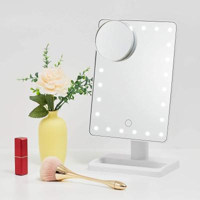 China Lighted Table Makeup Mirror With Led Light Vanity Led Lighted Travel Mirror Magnified Make Up Mirror For Women for sale