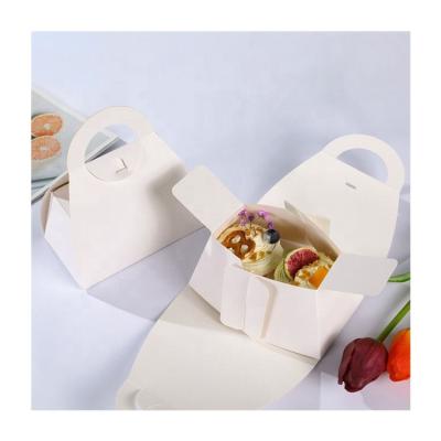 China Recycled Materials Sim-Part Fold Up Foam Slice Packaging Paper Cupcake Boxes Plain White Cake Box With Handle for sale