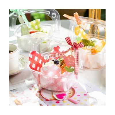 China Biodegradable Sim-party Slice Picnic Packing Plastic Cake Pop Box Cupcake Basket Transparent Handle Basque for sale