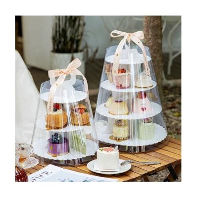 China Mini Dessert Packing Boxes Transparent 3 Tier Large Luxury Cake Box Wedding Pie Pastry Handle Sim-party Biodegradable for sale