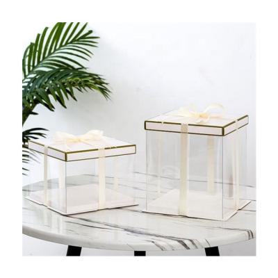 China Biodegradable One Party Customized Fancy Wedding Baking Baking Boxes 6 8 10 Inch Tall Clear Dessert Box White Square Clear Cake Boxes for sale