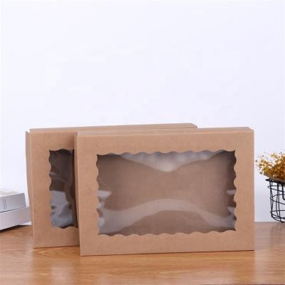 China Wholesale Recycled Flip Big Kraft Paper Dessert Sim-part Materials Baking Packaging Boxes Cake Box With Window for sale