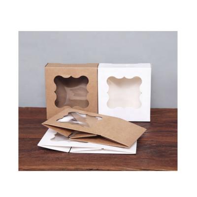 China Hot Recycled Cake Box Donut Box Pop Bakery Box 4 Cupcakes White Paper Kraft Paper Selling Sim-party Materials With Window for sale