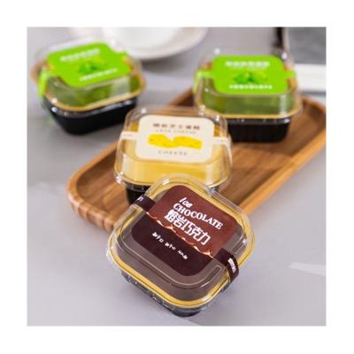 China Sim-Party Sticker Mini Pastry Black Dessert Clear Disposable Lid Cheese Boxes Foil One Piece Cake Box for sale