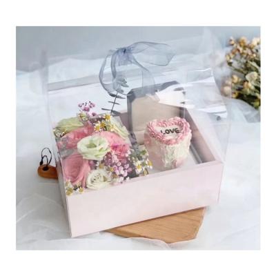 China Hot Sale Luxury Clear Recyclable Sim-party Cake Gift Box Cake Gift Package Handle Flower Bouquet Transparent Paper Boxes for sale