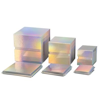 China Wholesale Recycled Gift Box Laser Sim-party Materials Square Folding Elegant Shiny Silver Iridescent One-Piece Gift Voucher Box Magnetic for sale