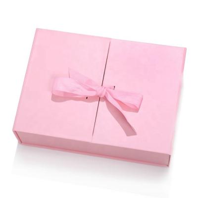 China Sim-part Recycled Materials Folding Nondeformable Magnet Ribbon Closure Double Door Wedding Gift Package Bridesmaid Gift Box for sale