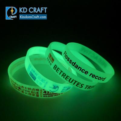 China High quality eco-friendly no minimum personalized custom debossed coloring luminous glow silicone wristbands for sale