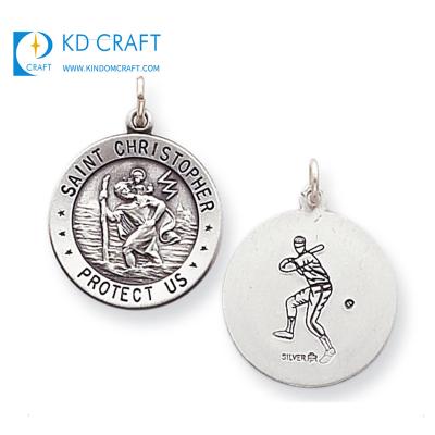 China Factory Direct Sale Africa 3d Custom Metal Engraving Logo St St Christopher Antique Silver Plated Medals For Souvenir for sale