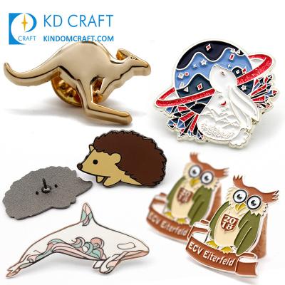 China Custom Promotional Hedgehog Owl Pegasus Penguin Kangaroo Rabbit Shark Cute Animal China Metal Lapel Pin With Butterfly Clasp for sale