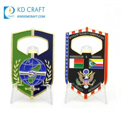 China Wholesale Custom Africa Metal Stamping Double Sided Soft Enamel Gold Plating Country Flag Challenge Coin Bottle Opener for sale