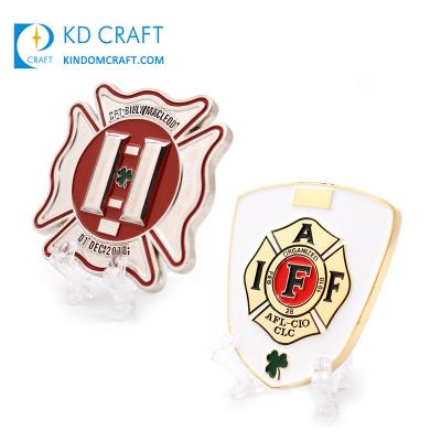 China Irish Unique Design Custom Make Your Own 3d Metal Embossed Soft Enamel Shamrock Logo Fire Department Irish Challenge Coin for sale