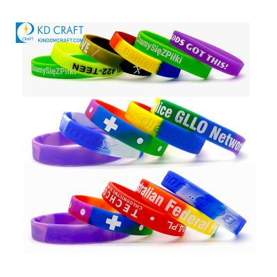 China Environmental Friendly Wholesale Cheap Custom Debossed Ink Filled Logo Printing Mixed Color Silicone Link Dye Rubber Wristbands for sale