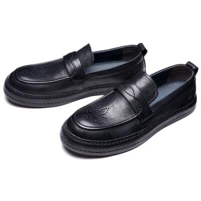 China Fashion Round Toe Casual Breathable Slip On Shoe Mens Black Leather Casual Shoes for sale