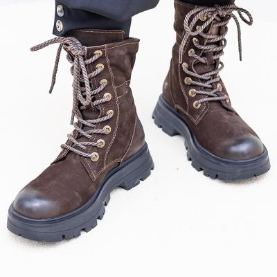 China Wholesale Fashion Trend Women Leather Trim Unique Leather Boots Rubber Lace Up Fashion Boot Best Quality for sale