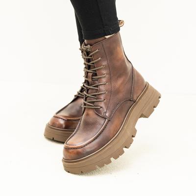 China Wholesale Ladies PU Breathable Ankle Leather Waterproof Winter Boots Women Lace Up Boots for sale