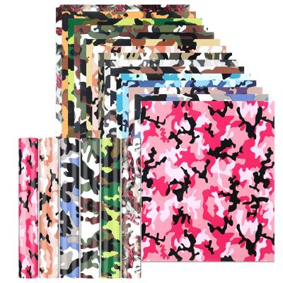 China Clothing 15PCS 25cmx30cm Camouflage Pattern Heat Transfer Vinyl Covers PU Lettering Film Iron On T Shirt For Cricut Cameo for sale