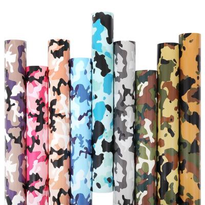 China 10inchx50Yard Rolls New Designs Camouflage Pattern Print Vinyl Colored Heat Transfer For Shirts Clothes for sale