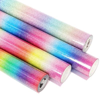 China Wholesale Apparel 10inx5Feet HTV Rainbow Glitter Heat Transfer Vinyl Rolls For Apparel Textile Fabric T-shirts for sale