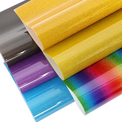 China Custom Patterned Apparel 20inchx50Yard Heat Transfer Glitter Rainbow Prints HTV Vinyl Rolls For T Shirts Garment Clothes for sale