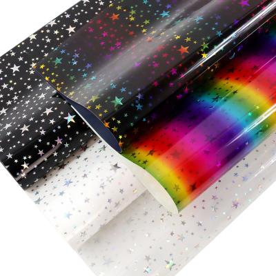 China 25x30CM Apparel Sheets Rainbow Star Holographic Iron On Vinyl Heat Transfer Printing Film For Apparel Shirts for sale