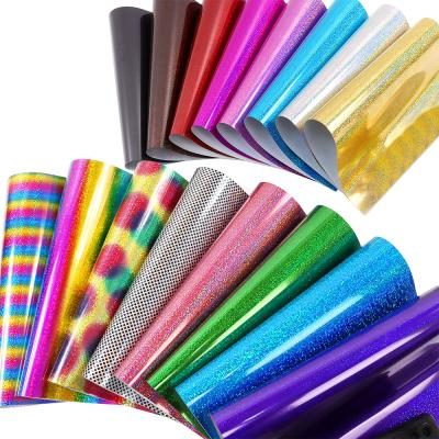 China 30x50CM Holographic Apparel Iron On Glitter Heat Transfer Vinyl HTV Multi-colors Rainbow Dot For Clothing Shirts for sale