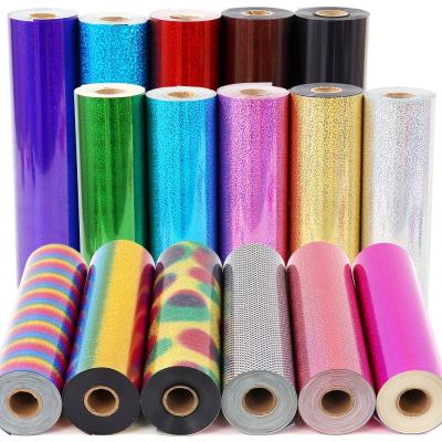 China Wholesale 20inchx50Yard Garment Rolls Gold Glitter Pattern Printing Rainbow PU Transfer Film For T-shirts Apparel for sale