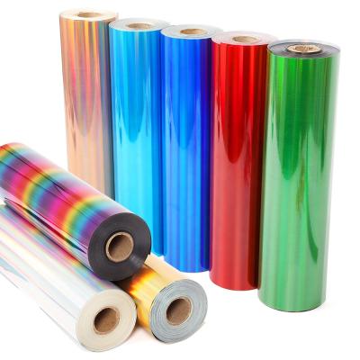 China New Designs 20inchx50Yard High Stretch Apparel Flex Rainbow Printing Holographic Transfer Film For T-shirts Apparel for sale